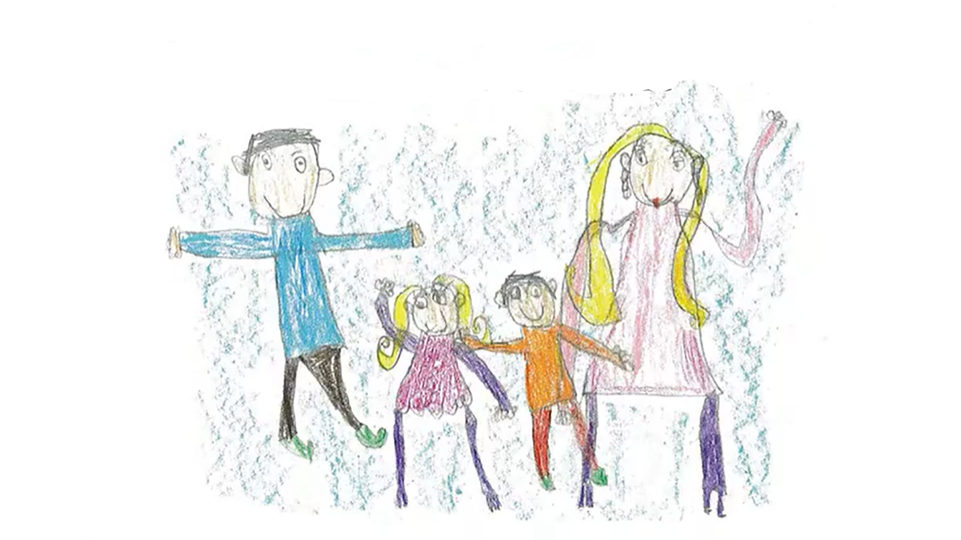 En børnetegning lavet af en familie