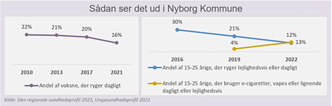 Graf fra den Regionale Sundhedsprofil - rygning i Nyborg Kommune // Foto: Nyborg Kommune