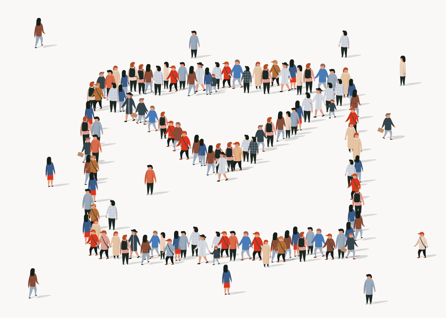 Tegning af personer der danner en kuvert