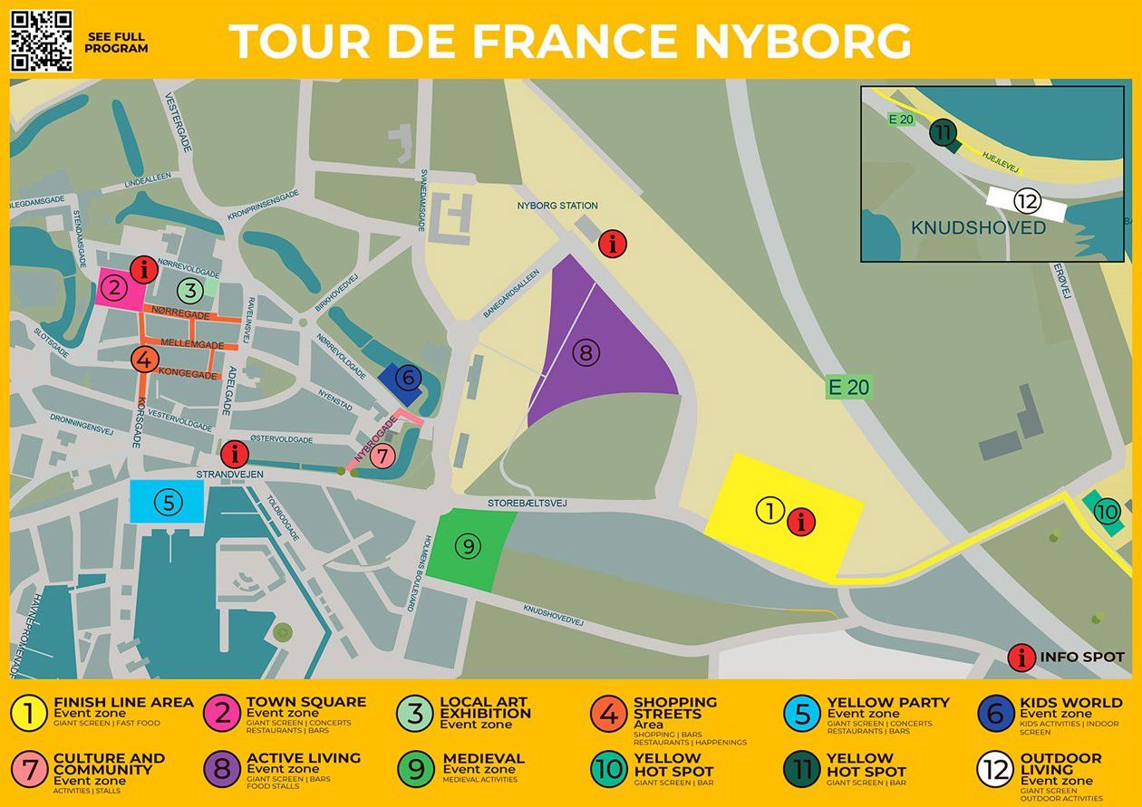 Oversigtskort over eventzoner under TDF