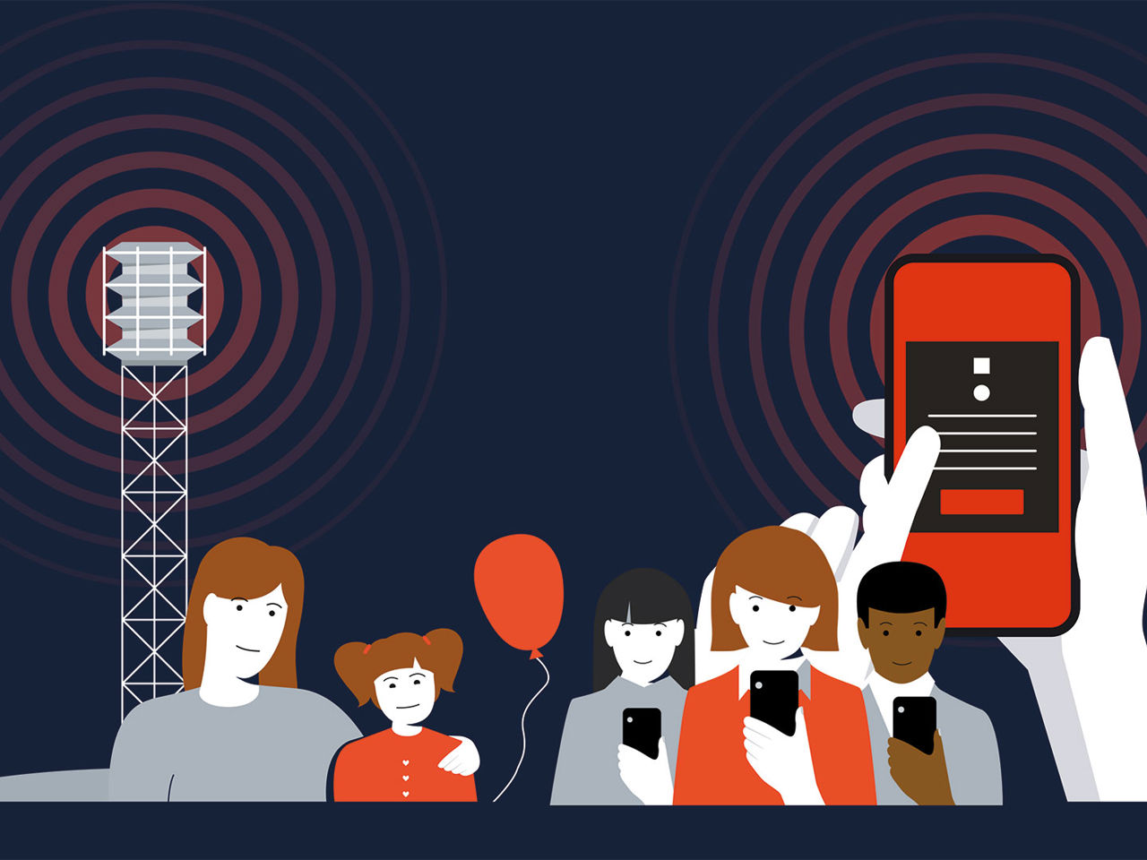 Tegning med folk der tester sirenen 1. maj