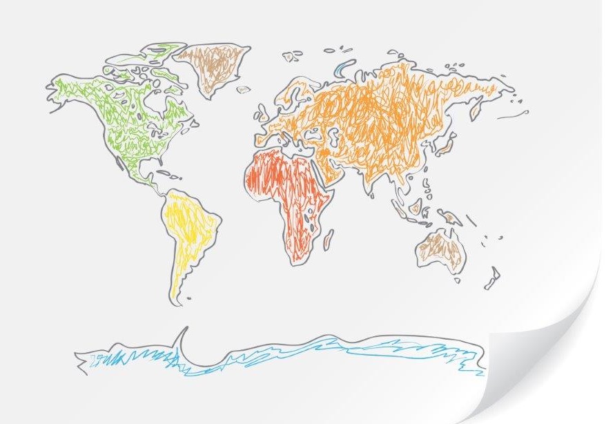 Tegning af et verdenskort